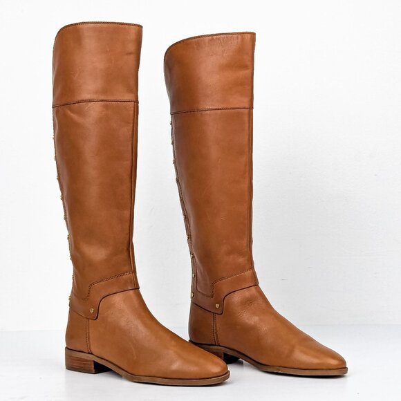Franco Sarto Women Roxanna Light Brown Leather Riding Studded Tall Boots sz 6.5 - Picture 1 of 8